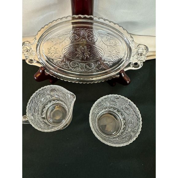 DUNCAN MILLER Sugar Cream Coffee Tea Set Tray Vintage Retro Glass MANGANESE - Picture 14 of 16